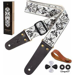 Embroidered cotton guitar strap set with picks locks for acoustic electric
